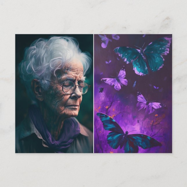 Postal Mujeres de edad avanzada y mariposas (Anverso)
