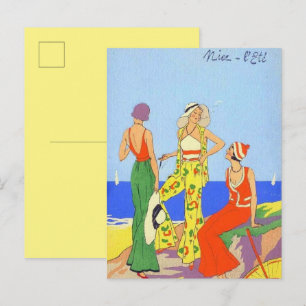 Postal Mujeres de los años 30 en Pijamas de Playa de Moda