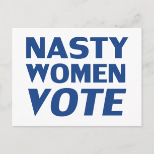 Postal "Mujeres desagradables votan" blanco azul