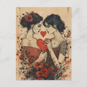 Postal Mujeres El día de San Valentín de parejas