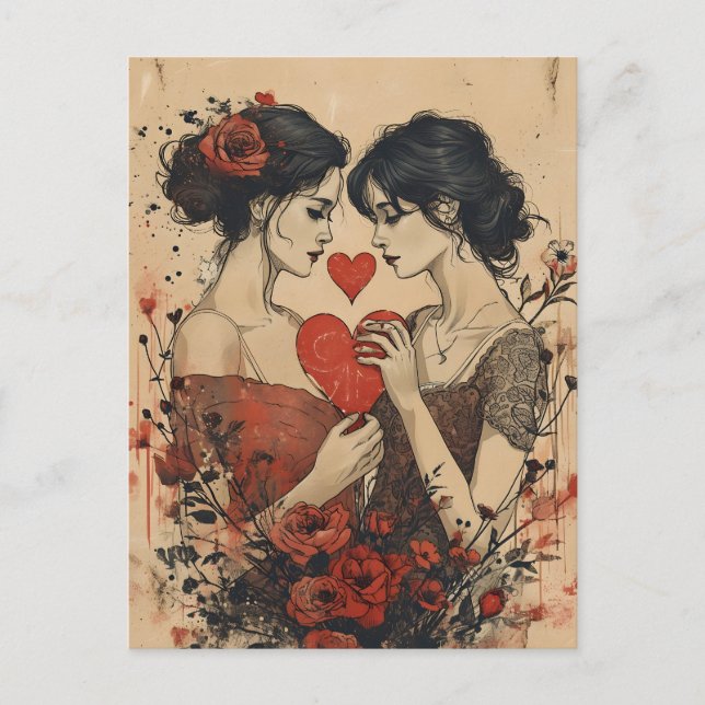 Postal Mujeres El día de San Valentín de parejas (Anverso)
