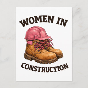 Postal Mujeres en botas de trabajo de construcción y casc