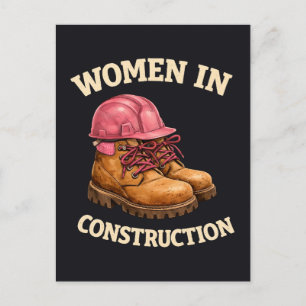 Postal Mujeres en botas de trabajo de construcción y casc