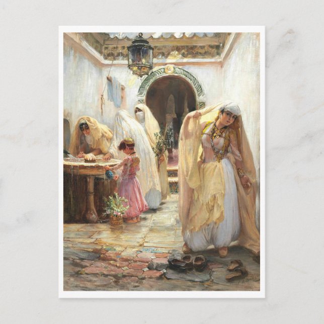 Postal Mujeres en la fuente por Arthur Bridgman (Anverso)