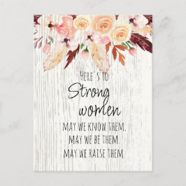 Postal Mujeres fuertes Boho Efecto de la madera de la plu