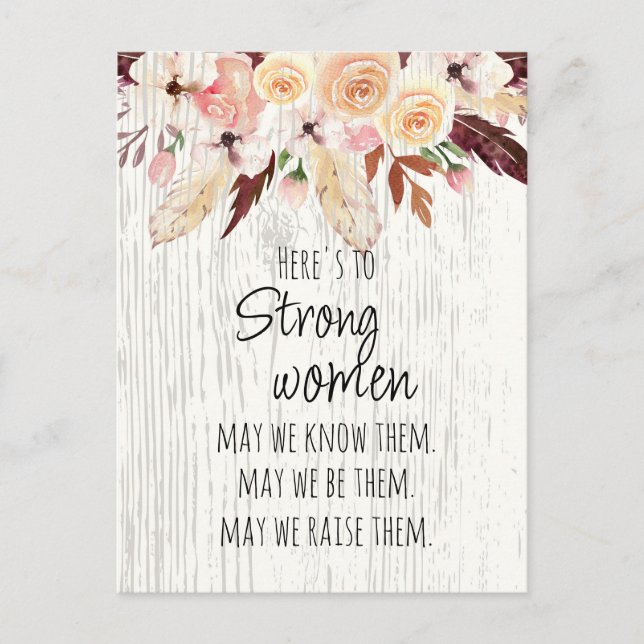 Postal Mujeres fuertes Boho Efecto de la madera de la plu (Anverso)