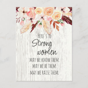 Postal Mujeres Fuertes Boho Floral Rosa Pluma Efecto Made