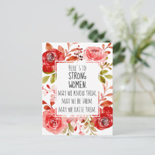 Postal Mujeres Fuertes Rosas Florales Rosa Rojo Marco
