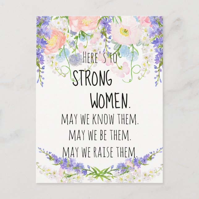 Postal Mujeres fuertes Rubor Peonies rosas Delfino Azul  (Anverso)