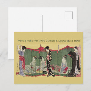 Postal Mujeres japonesas de Utamaro vintage en red verde