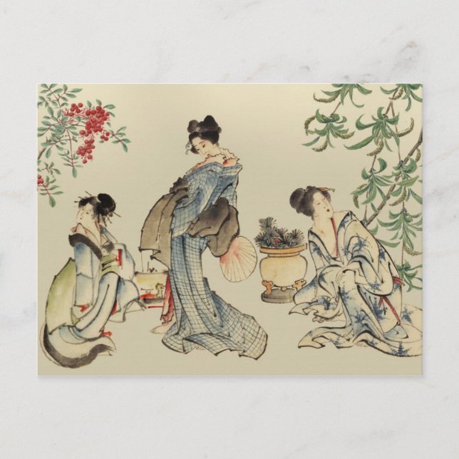 Postal Mujeres japonesas vestidas de forma tradicional (Anverso)