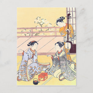 Postal Mujeres jovenes que juegan a Kitsune-ken