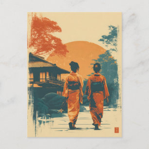Postal Mujeres kimono vintage