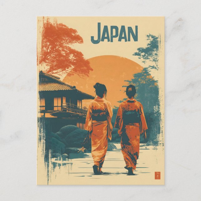 Postal Mujeres kimono vintage (Anverso)
