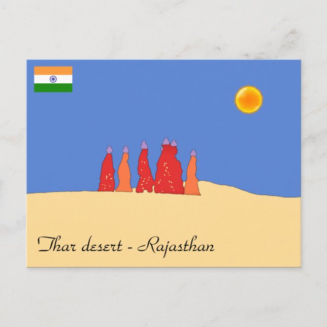 Postal Mujeres llevando agua en el desierto de Thar - Raj (Anverso)