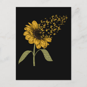 Postal Mujeres Niñas Mariposa Girasol Floral Mariposas