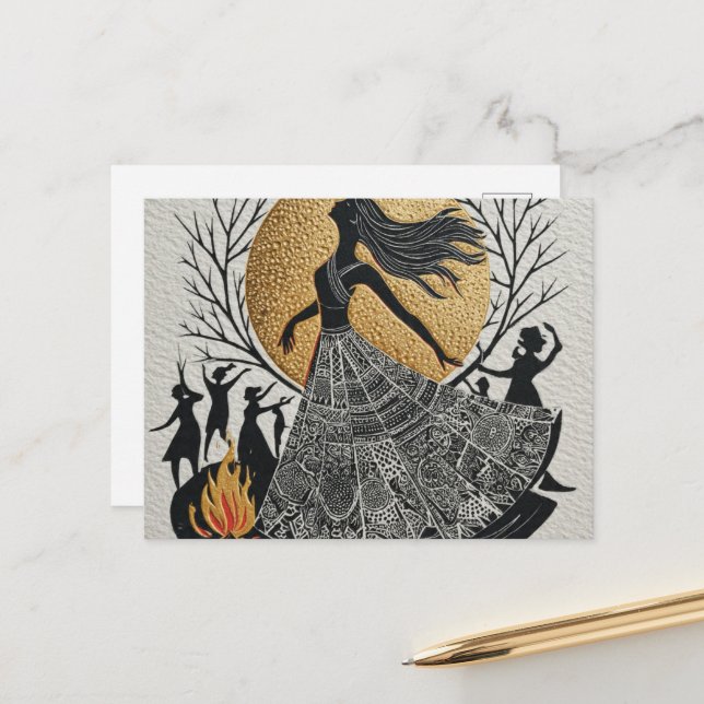 Postal Mujeres paganas bailando Luna de oro (Anverso/Reverso In Situ)