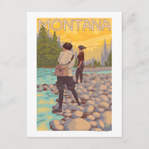 Postal Mujeres pescando con mosca - Montana