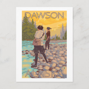Postal Mujeres que vuelan a la pesca - Dawson, Alaska