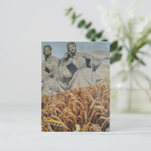 Postal Mujeres Retro Cantando en Campo de Trigo Collage S