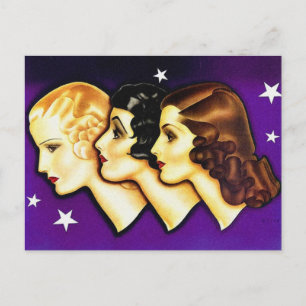 Postal Mujeres Retro Vintage Art Decó Tres Mujeres