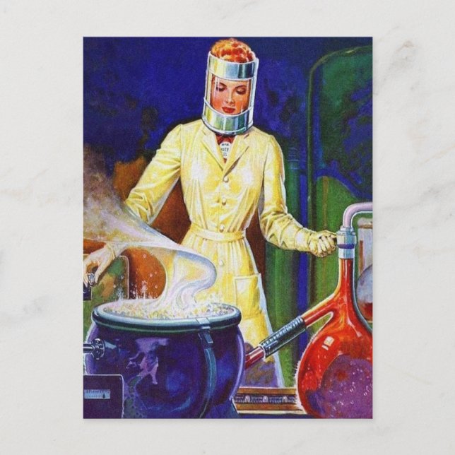 Postal Mujeres retro vintage mujeres científicas de pulpa (Anverso)
