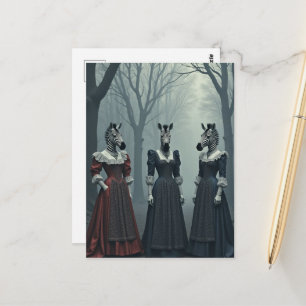 Postal Mujeres Surrealistas con Cabezas de Cebra en el Bo