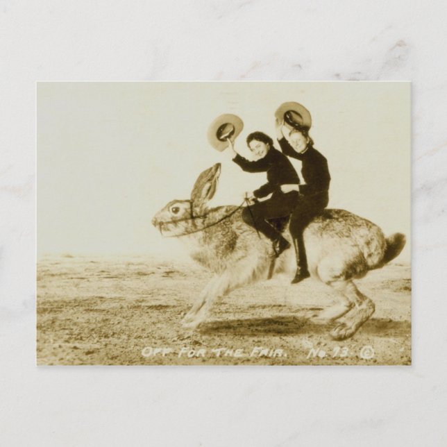 Postal Mujeres viajando en traje de conejo Fantasía (Anverso)