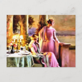 Postal Mujeres Vintage sentadas en la mesa de la cena