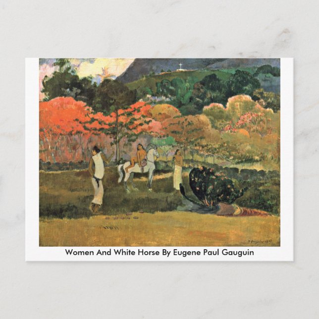 Postal Mujeres Y Caballo Blanco Por Eugene Paul Gauguin (Anverso)