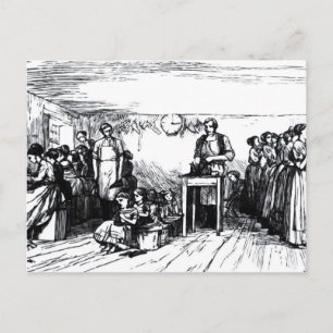 Postal Mujeres y niños haciendo zapatos