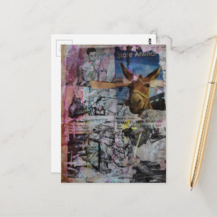 Postal Mula y Hombres un Collage de Medios Mixtos único