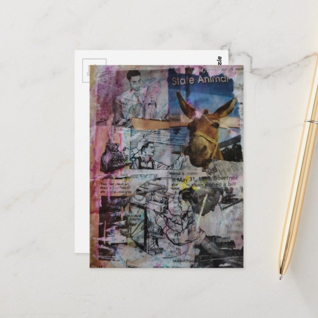 Postal Mule and Men a unique Mixed Media Collage (Anverso/Reverso In Situ)