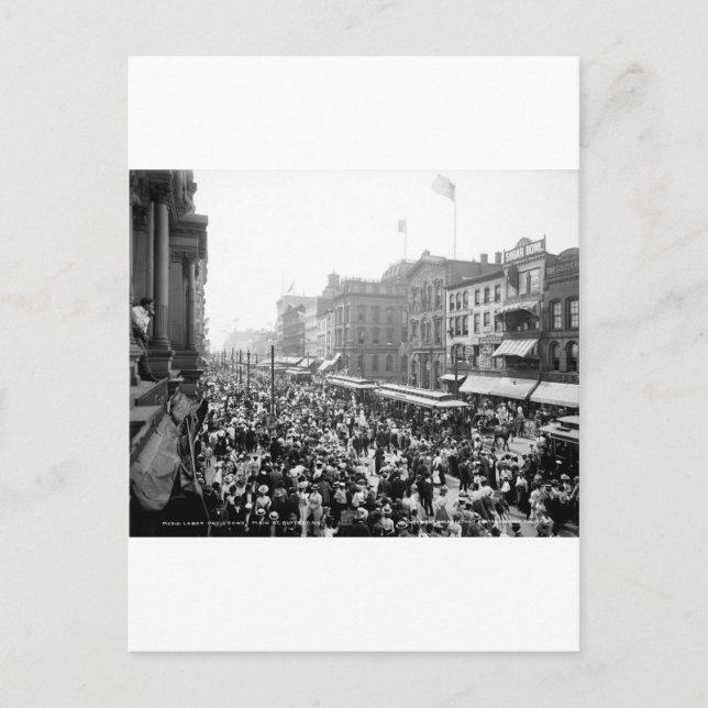 Postal Multitud del Día del Trabajo, Búfalo, NY: 1900 (Anverso)