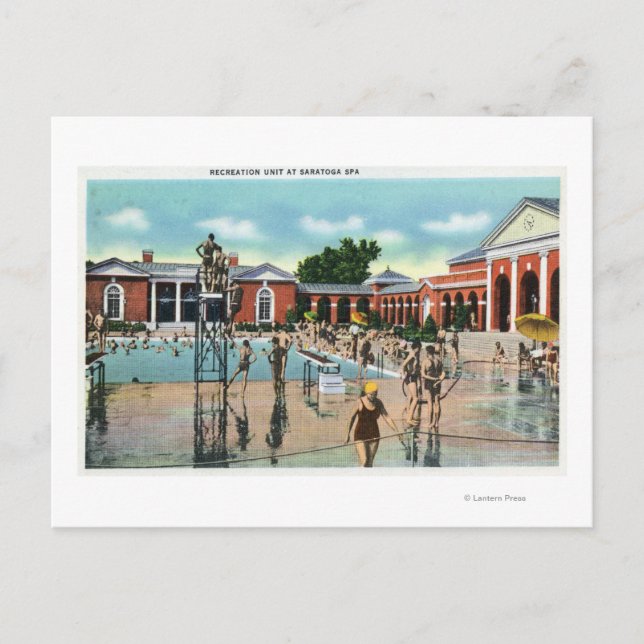 Postal Multitud en la piscina del spa Saratoga (Anverso)