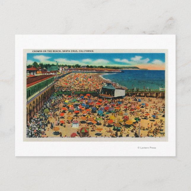 Postal Multitud en la playa, Santa Cruz, Santa Cruz, CA (Anverso)