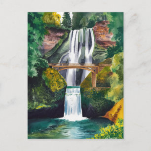 Postal Multnomah Falls Watercolor Painting Viajes