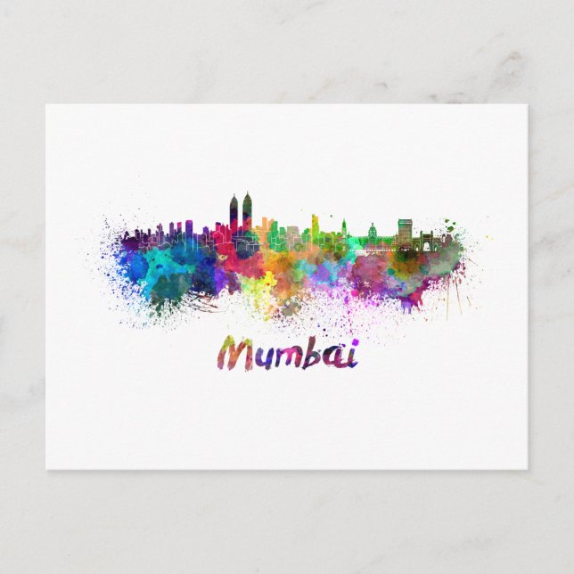 Postal Mumbai skyline in watercolor (Anverso)