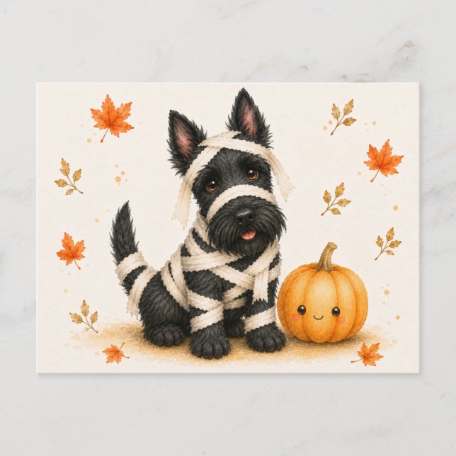 Postal Mummy Terrier Escocés Halloween (Anverso)
