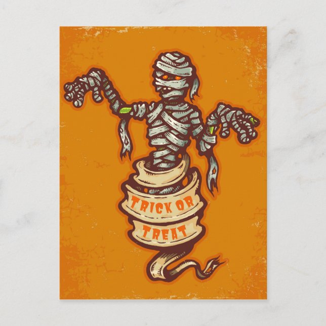 Postal Mummy y cinta vieja para Halloween (Anverso)