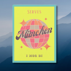 Postal München Deutschland Retro Servus neon Postcard