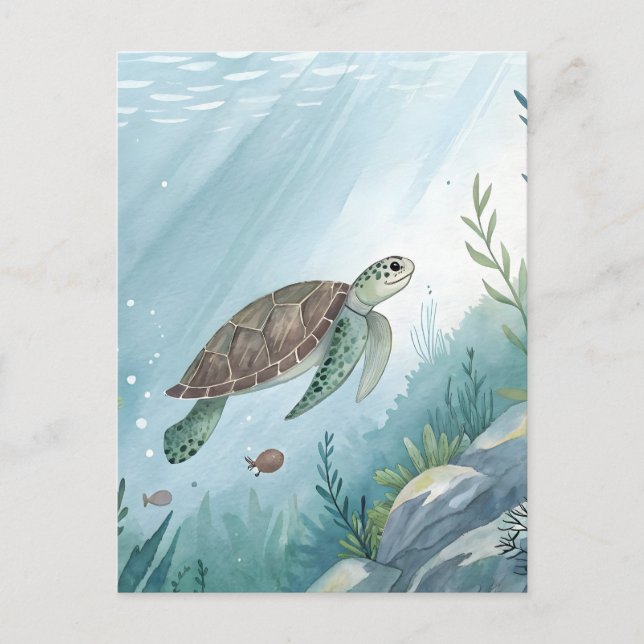 Postal Mundo submarino con tortuga (Anverso)