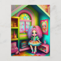 Muñeca Colorida Linda en una Casa de Muñecas