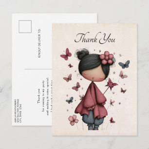 Postal Muñeca de Hada Caprichosa Retro Linda Gracias