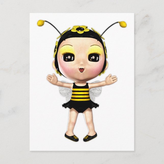 Postal Muñeca de hadas Cute Lady Bumblebee 2 (Anverso)