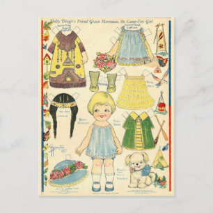Postal Muñeca de papel con ropa de indio americano nativo