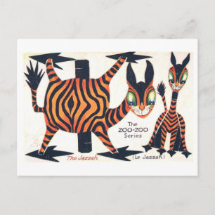 Postal Muñeca de papel de animal vintage--Jazzah