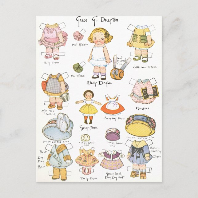 Postal Muñeca de papel de cosecha (Anverso)