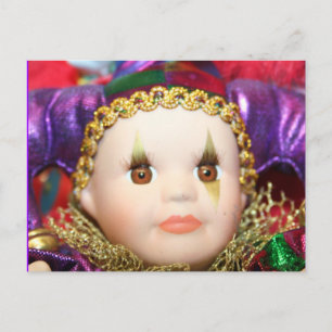 Postal muñeca de payaso Mardi Gras