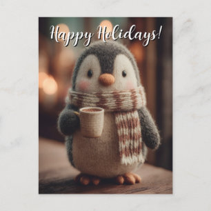 Postal Muñeca de pingüino tejido adorable con bufanda sos